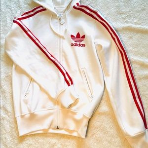 Adidas Classic zip up hoodie in White